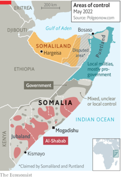Fig. 3: al-Shabaab's influence over Somalia (https://bit.ly/3OeFCsD)